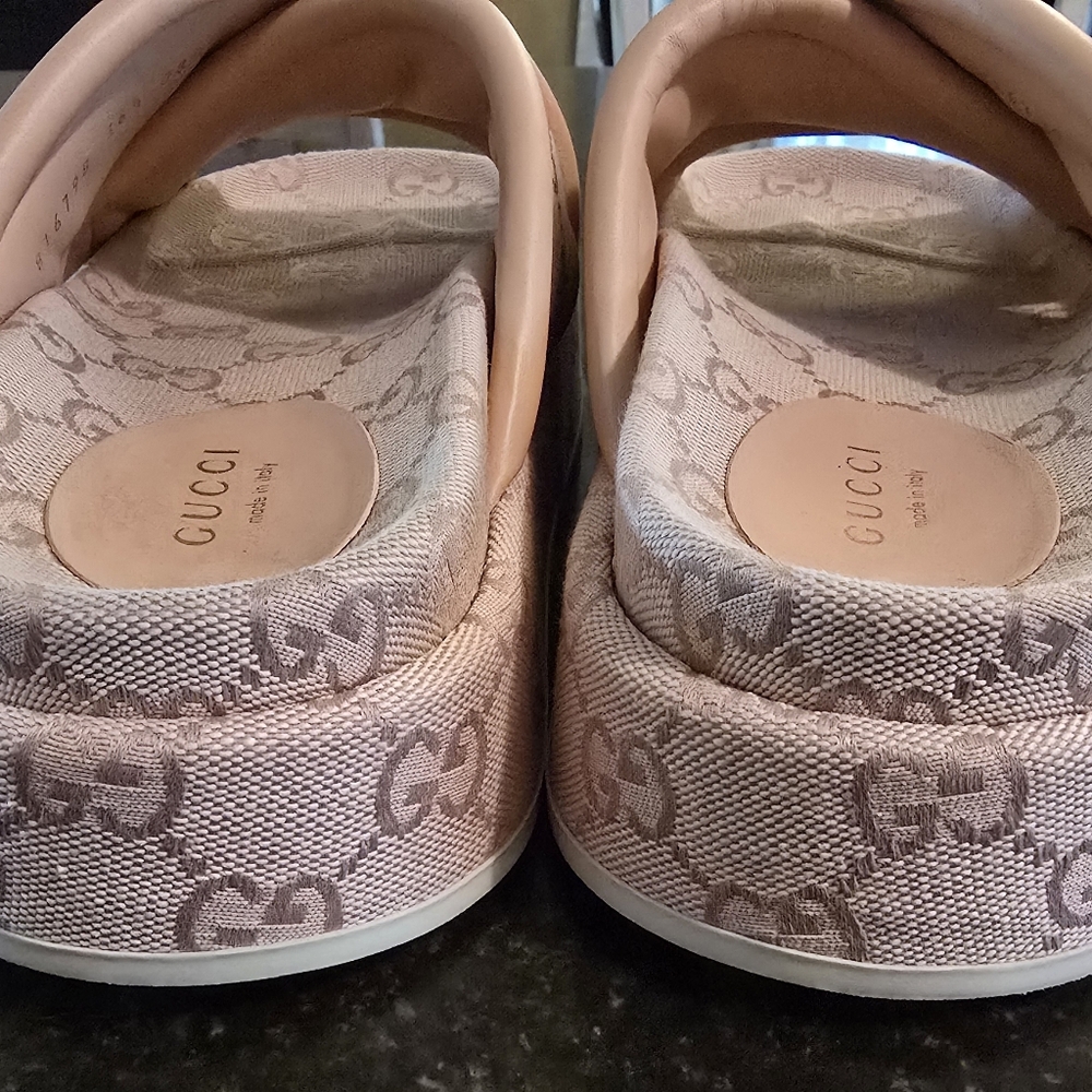 Gucci Blush Pink GG Canvas Platform Sandals - Picture 5 of 9
